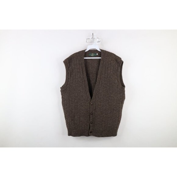 Vintage 70s Orvis Mens 2XL XXL Wool Cross Weave Knit Cardigan